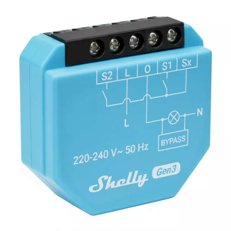DIN‑montierbares Zweifach-Relais Shelly 2L Gen3, 2 Kanäle, Wi‑Fi/Bluetooth, 220–240V AC, 50Hz, Kunststoffgehäuse