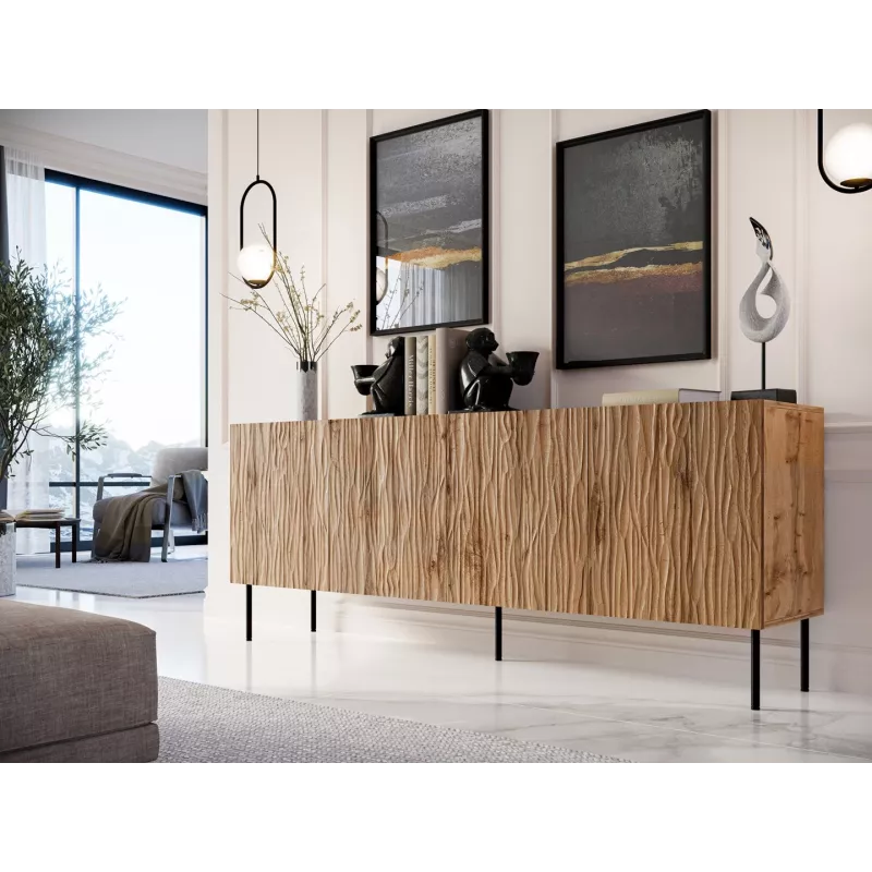 JUNGLE Kommode 190x40.5x74.5 Wotan-Eiche + schwarze Beine