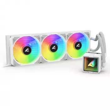 All-in-One CPU-Flüssigkeitskühler Sharkoon S100 ARGB weiß – 360-mm-Radiator, Infinity-Mirror-Effekt