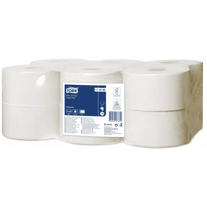 Toilettenpapier Tork Universal Mini Jumbo T2, 2-lagig, 9,1cm x 150m, weiß 12 Stück