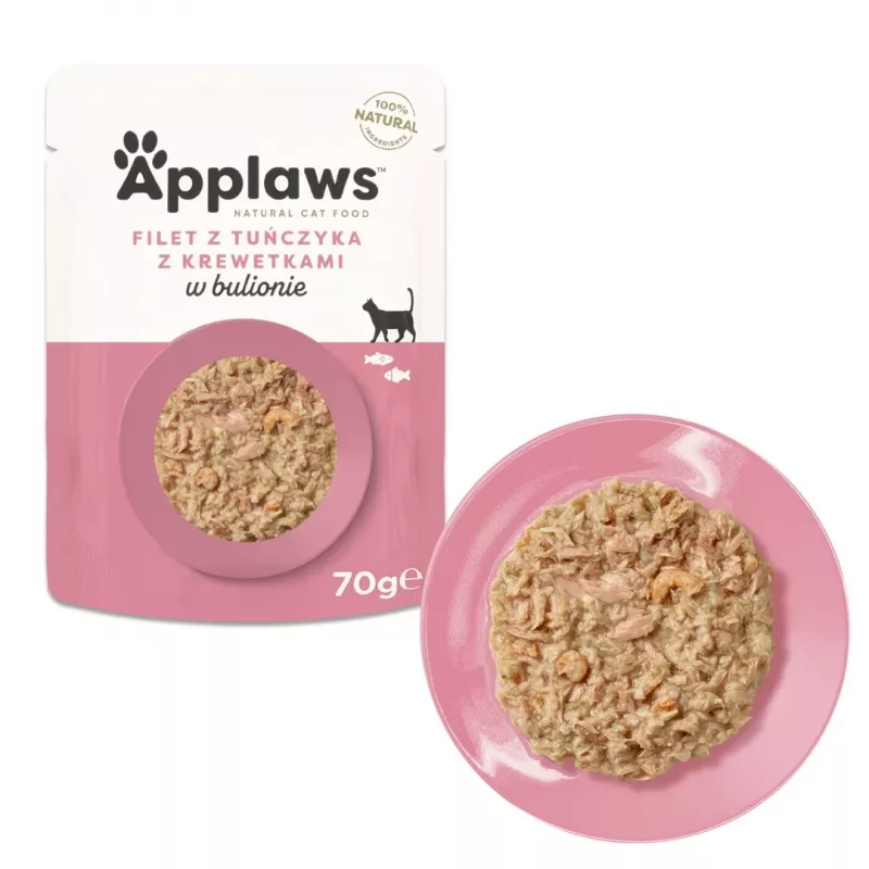 Applaws Thunfischfilet mit Garnelen in Brühe, Nassfutter für Katzen, 70 g