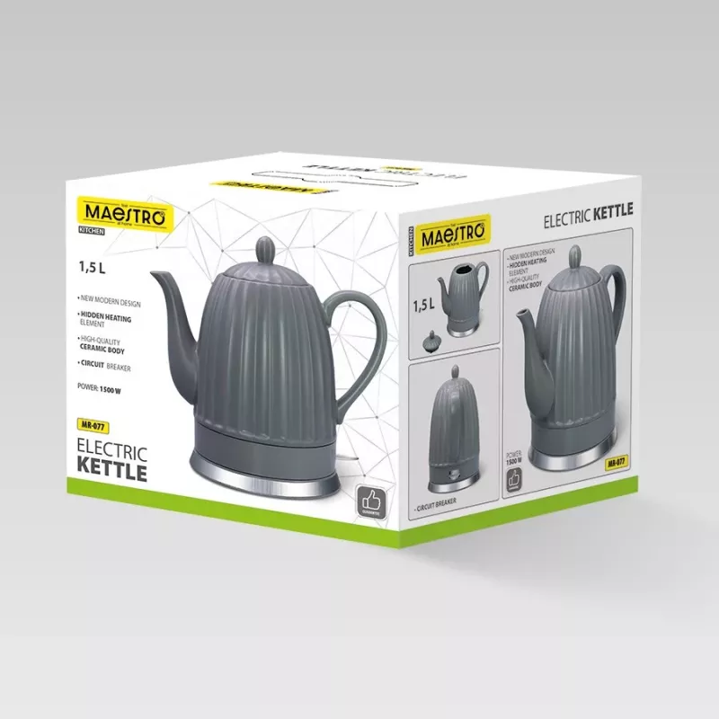 Wasserkocher Maestro MR-077, 1,5 L, 1500 W, Keramikgehäuse, grau