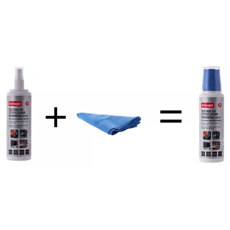 Equipment-Reinigungstücher & Flüssigkeit ActiveJet AOC-269, Mikrofasertuch 200x200 mm, 250 ml Spray, 2 Stück