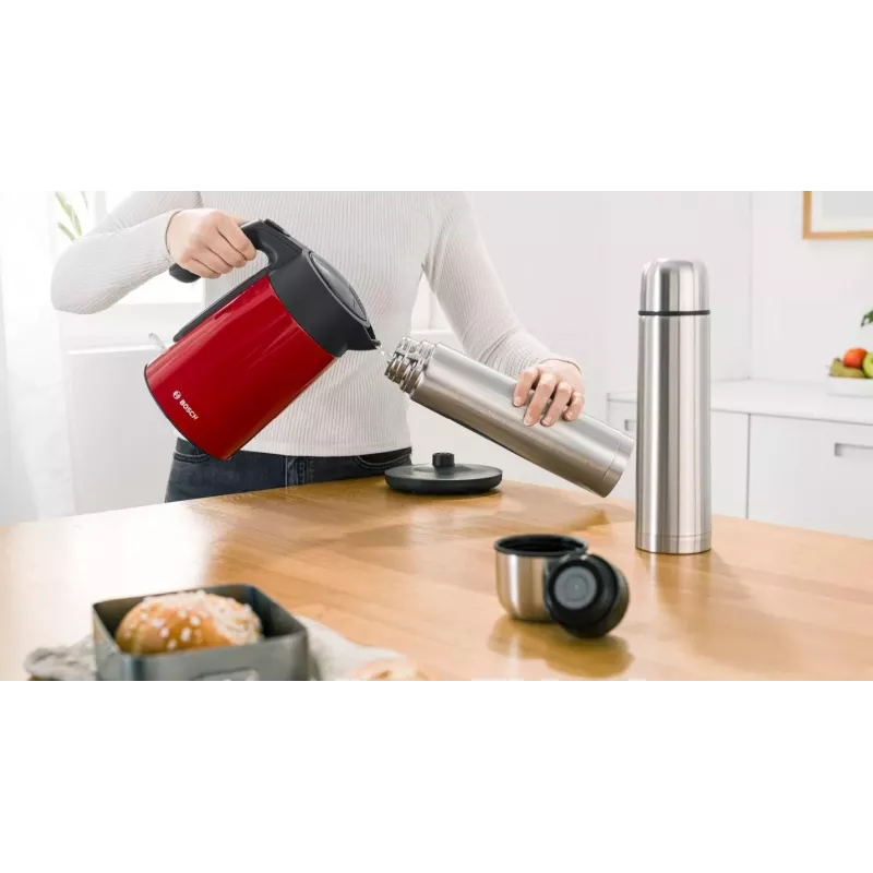 Elektrischer Wasserkocher Bosch TWK7L464 – 1,7 L Fassungsvermögen, 2400 W, rot, Kunststoffgehäuse