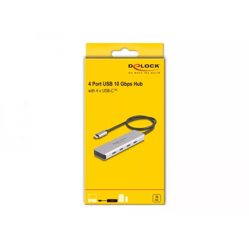 DeLOCK USB Type-C Hub 10 Gbps 4 Ports Aluminium Grau