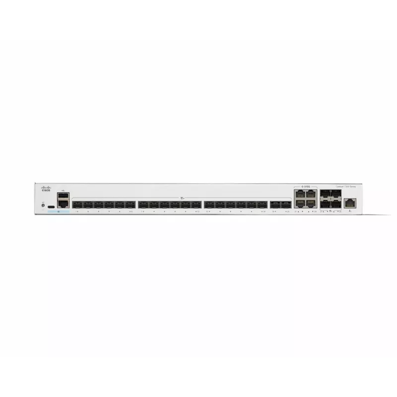 Network Switch Cisco Catalyst C1300-24XS Managed L2/L3, 480 Gbit/s Switching-Kapazität, RJ-45/USB-C Konsole, 16.000 MAC-Tabelle, grau, 4,15 kg