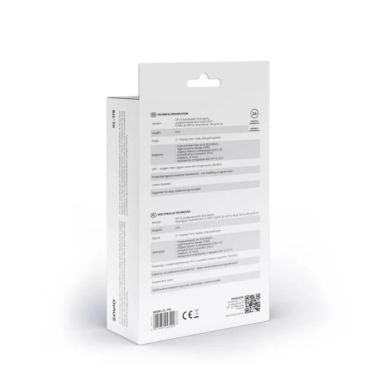 SAVIO DISPLAYPORT (M) - DISPLAYPORT (M) KABEL, V1.4, 3 m, CL-176