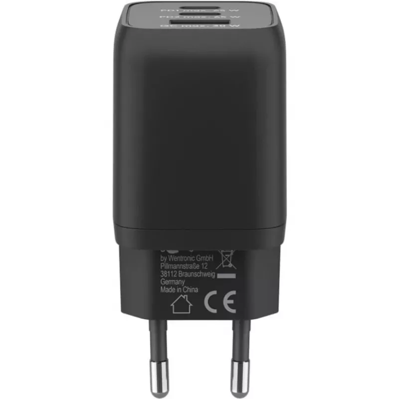 USB-C Fast Charger Nano, PD, GaN, 65 Watt, USB-C Braided Kabel (schwarz, 1x USB-A, 2x USB-C PD, Quick Charge 3.0, 1 Meter Kabel)