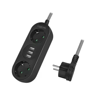Stromverlängerungskabel LogiLink LPS262U 1,5 m 2 AC-Steckdosen Innenbereich Schwarz