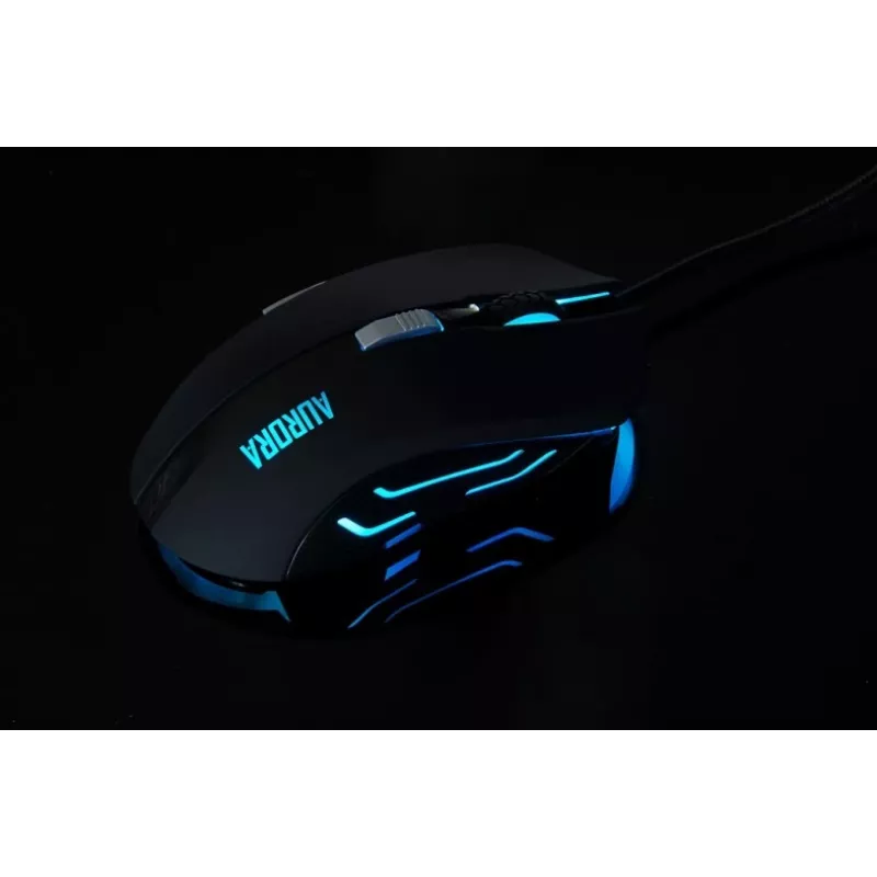 Kabelgebundene optische Maus IBOX Aurora A-1 — rechtshändig, 6 Tasten, 2400 DPI, USB Typ-A, LED-Beleuchtung, 1,8 m Kabel