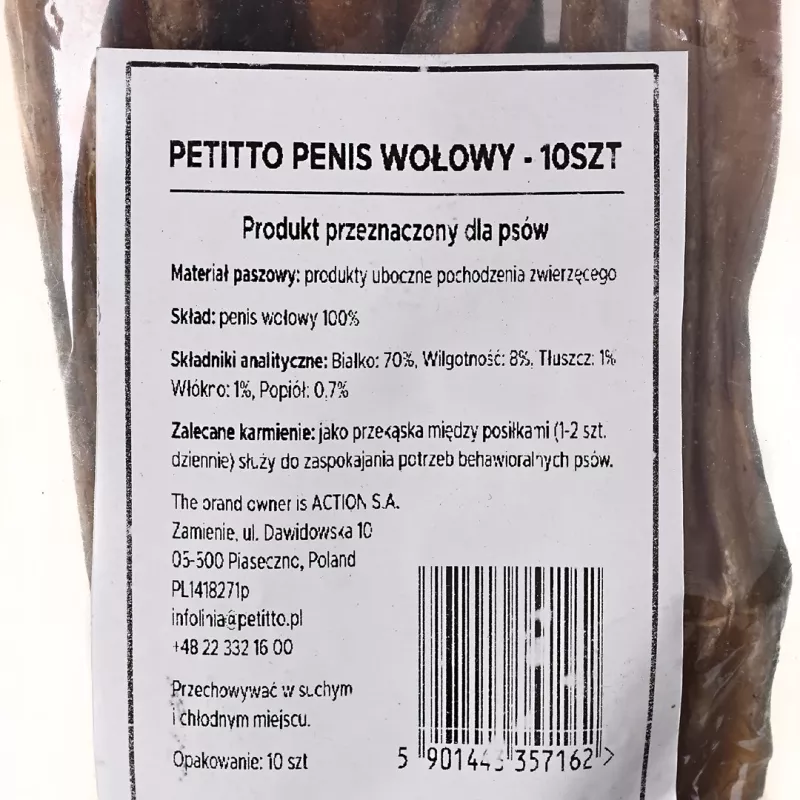 Hundekauartikel PETITTO Rinderpenis, 10er-Pack – Kausnacks vom Rind für die Zahnpflege