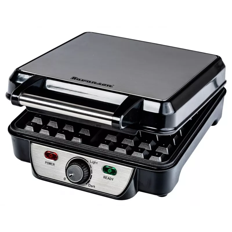 Waffeleisen Ravanson GR-7030 — 4 Waffeln, 1100 W, antihaftbeschichtete Platten, einstellbarer Thermostat, kühlbleibender Griff