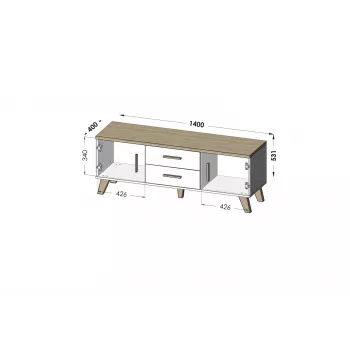 Cama RTV stand LOTTA 140cm Weiß + sonoma oak