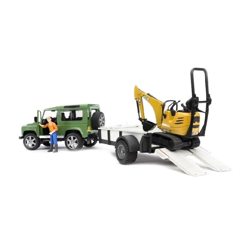 BRUDER Land Rover Defender mit Anhänger CAT und Mann Spielzeugfahrzeug