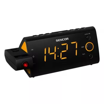 Uhrenradio SENCOR SRC 330 OR — FM-Uhrenradio mit 1,2-Zoll-LED-Display, Dual-Alarm, roter 180°-Projektion, Innentemperatur, Batteriepufferung