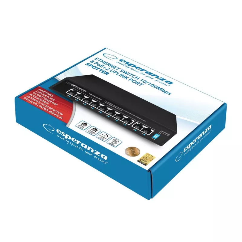 Esperanza ENS106 10-Port-PoE-Switch 10/100 96 W