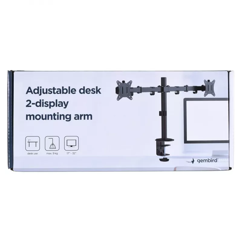Monitorhalterung Gembird MA-D2-01 für 2 Bildschirme bis 32 Zoll, VESA 75x75–100x100, Klemme, 18 kg, schwarz