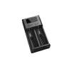 Batterieladegerät Nitecore NEW i2 — 2-Schacht-Ladegerät für LiFePO4, Li-Ion, NiMH; Eingang 100–240V; Ausgang 9–12V; unterstützt AAAA/C/D/AAA/AA; schwarz
