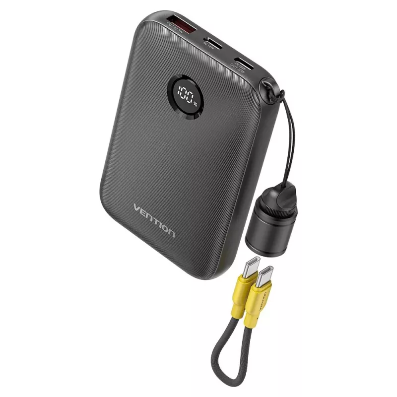 Powerbank Vention FKAB0-C 10000 mAh, 2× USB-C + 1× USB-A, 22,5 W, Schwarz