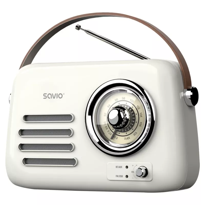 Tragbares Radio SAVIO RS-02 — analoger FM-Tuner, Bluetooth 5.3, USB-Stromversorgung, 3 W, weiß