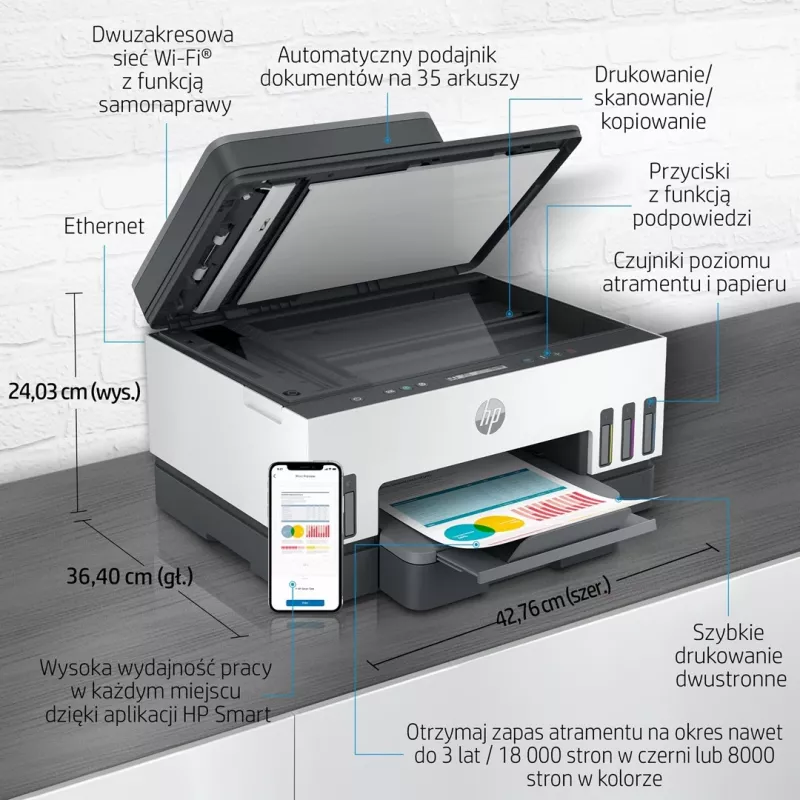 HP Smart Tank 750 Multifunktionsdrucker, Tintentank, Farbe, WLAN, Smart App, Duplex, ADF, automatischer Vorlageneinzug