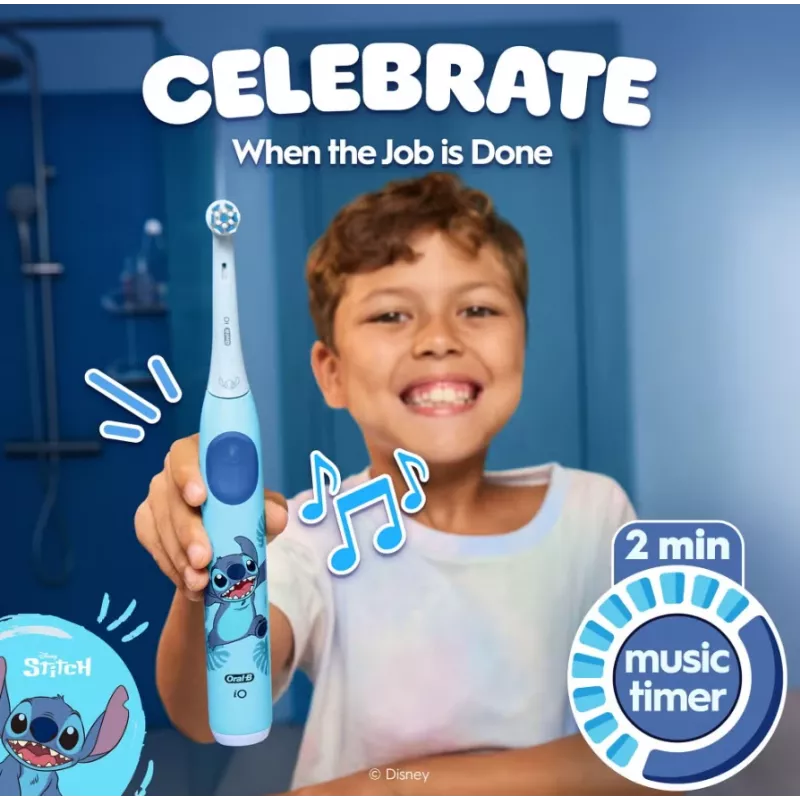 Oral-B Elektrische Zahnbürste mit Reiseetui, 6Y+ | iO Kids Disney Stitch | Wiederaufladbar | Für Kinder | Anzahl der enthaltenen Bürstenköpfe 1 | Anzahl der Zahnputzmodi 3