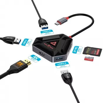 USB-C-Hub SBOX HEXAGON 6-in-1 mit HDMI und Ethernet, Typ-C weiß