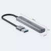 USB-Hub Unitek H1208A — 4 Ports (1 × USB 3.2 Gen 1 Typ-A, 3 × USB 2.0), Aluminiumgehäuse, grau, 0,20 m Kabel