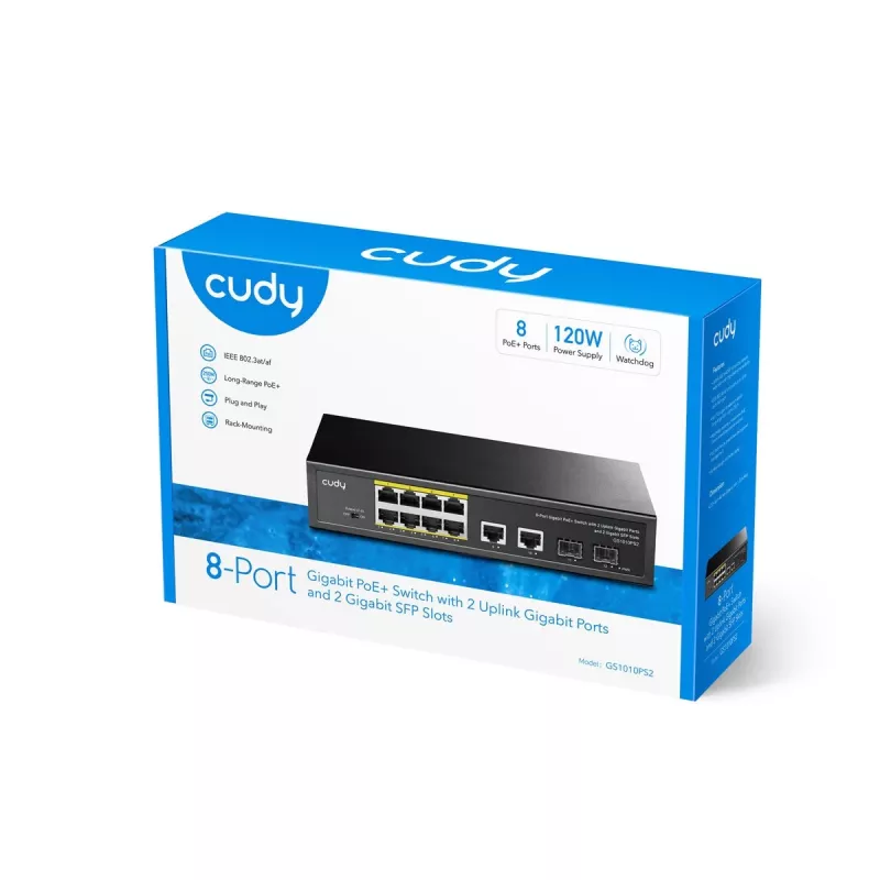 Cudy GS1010PS2 Netzwerk-Switch Unmanaged Gigabit Ethernet (10/100/1000) Power over Ethernet (PoE) Schwarz