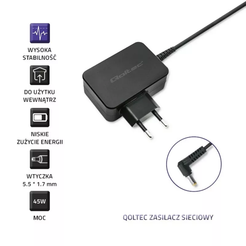Netzteil QOLTEC 45W 19V 2,37A mit 5,5x1,7 mm Stecker