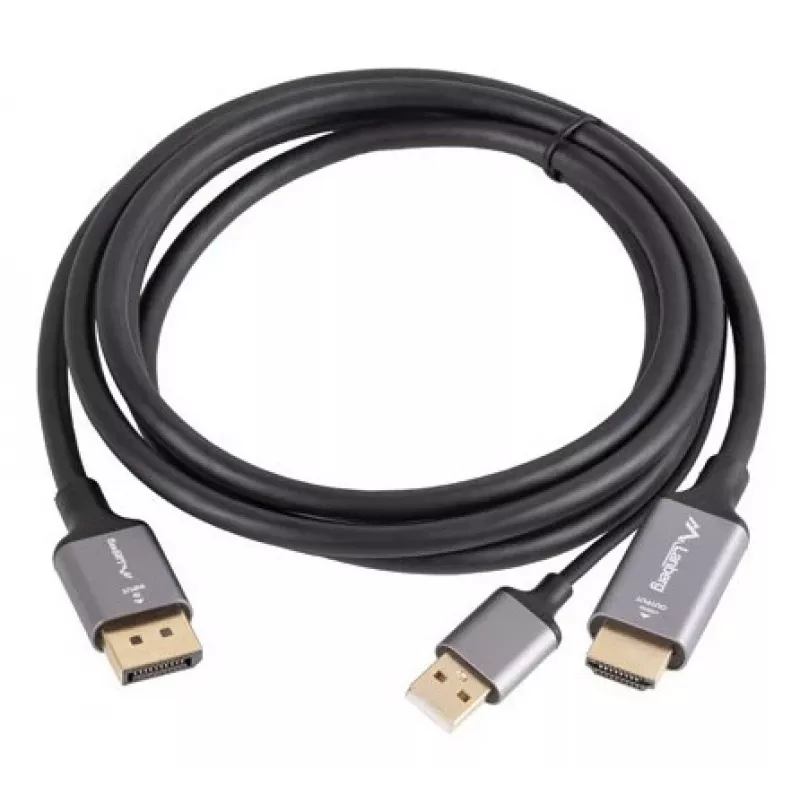 Lanberg CA-HDDP-20CU-0018-BK Videokabel-Adapter 1,8 m DisplayPort HDMI + USB Schwarz, Silber