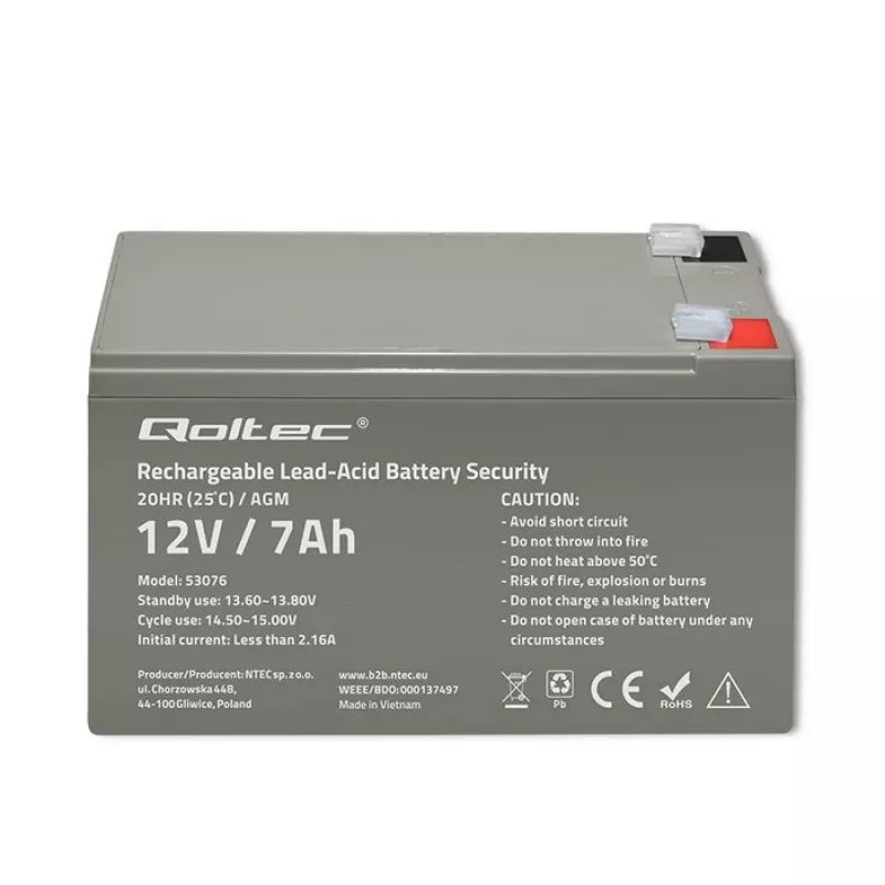 Qoltec 53076 AGM-Batterie | 12V | 7Ah | Sicherheit