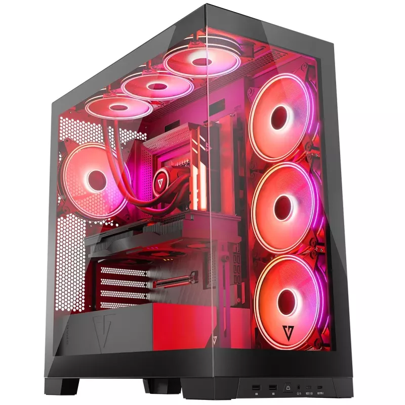 PC-Gehäuse MODECOM Volcano SPACE APEX ARGB Midi Tower, gehärtetes Glas, USB-C, unterstützt ATX/microATX/Mini-ITX, GPU bis 430 mm, CPU-Kühler bis 180 mm