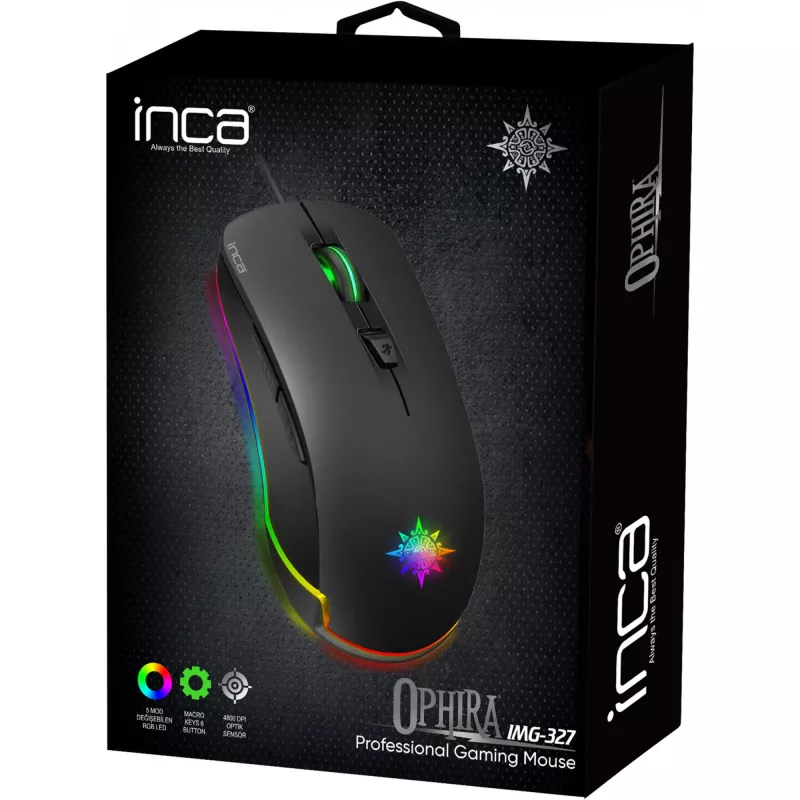 INCA Gaming Maus IMG-327 4800 DPI. RGB. 6 Tasten. USB. SW retail