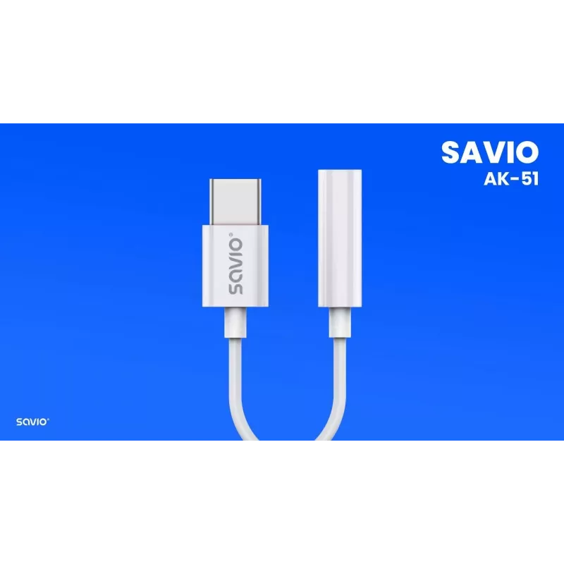 USB Type 3.1 C (M) – Jack 3.5mm (F) Audioadapter Weiß SAVIO AK-51