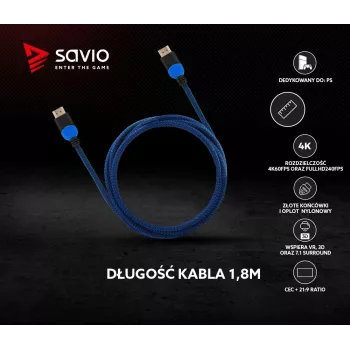 Savio GCL-02 HDMI-Kabel 1,8 m HDMI Typ A (Standard) Schwarz, Blau