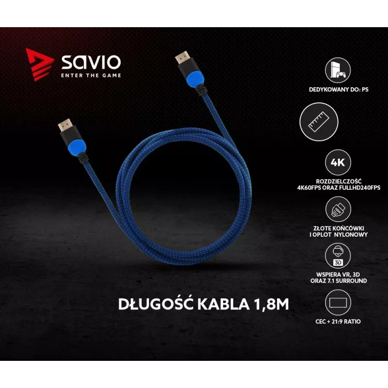 Savio GCL-02 HDMI-Kabel 1,8 m HDMI Typ A (Standard) Schwarz, Blau