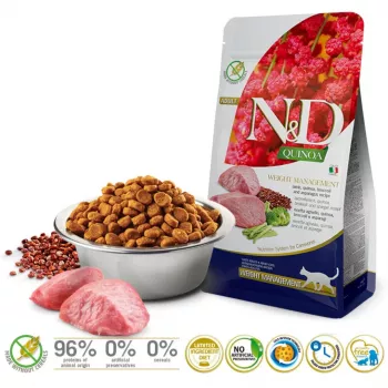 FARMINA N&D Quinoa Gewicht Management Lamm & Brokkoli - Trockenfutter für Katzen - 5 kg