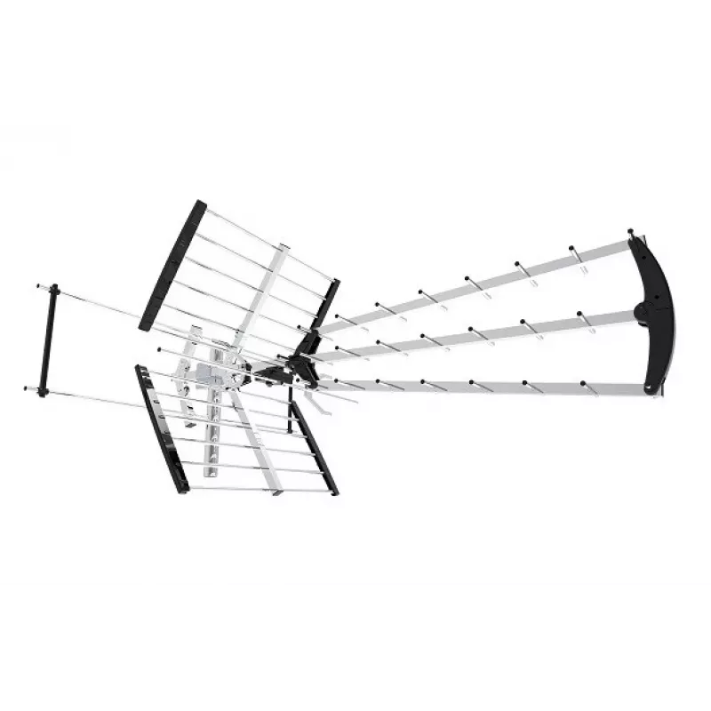 Outdoor-/Innen-DVB-T-Antenne LIBOX LB2000 mit 69 dB Verstärker, duale Polarisation, 174–790 MHz, Aluminium/Schwarz