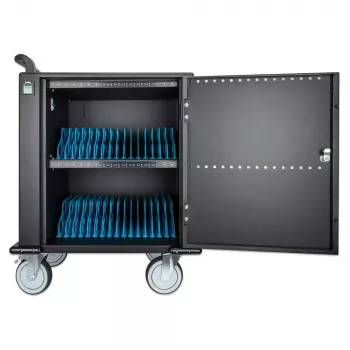 Manhattan iPad bis 13 Zoll, MacBook Air bis 13 Zoll & Chromebook bis 14 Zoll 32-Fach Lade-Wagen/Trolley über USB-C, Auch andere Tablets/Smartphones (mit Gerät-zu-USB-C-Kabel), Fächer 330x22x235 mm, Geräteladekabel nicht enthalten (empfohlen USB-C-Kabel 35