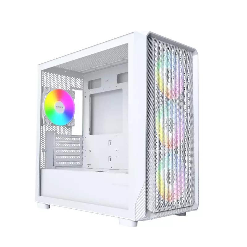 PC-Gehäuse Montech X5M (W) Micro Tower, Weiß — Micro-ATX/Mini-ITX, unterstützt ATX-Netzteile, 3x120 mm vorne, 1x120 mm hinten, 2x 3,5-Zoll-Schächte, 4x 2,5-Zoll-Schächte