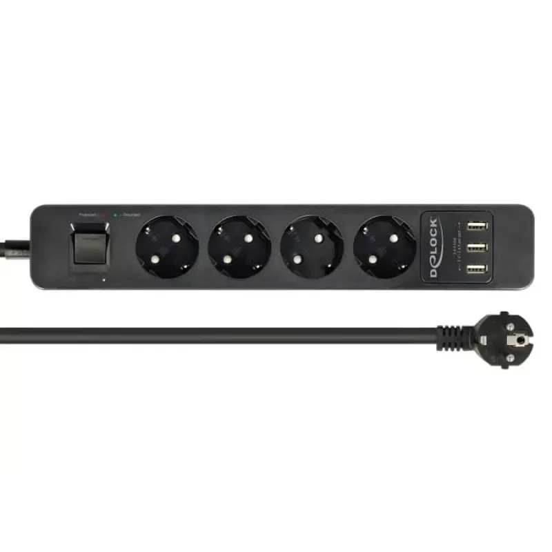 Power Extension DeLOCK 11209 1.5m 4 AC Outlets Indoor Schwarz