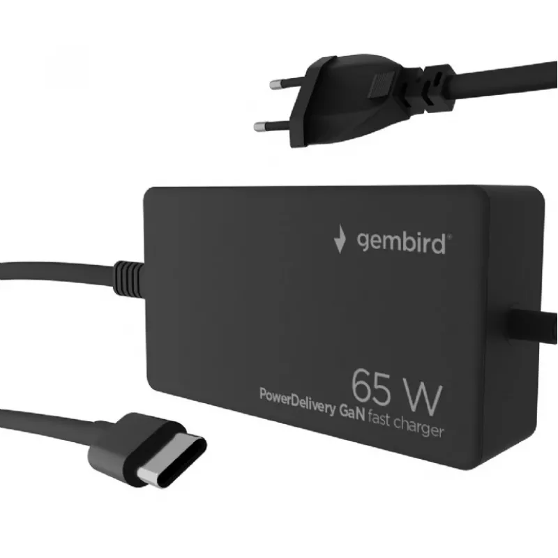 Cablexpert NPA-AC-PDQC65-01 65 W PowerDelivery GaN USB Type-C Schnellladegerät, schwarz | Cablexpert
