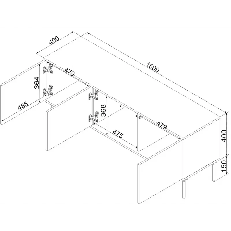 Cama RTV 3D TRESSE Schrank 150x40x55 matt grün