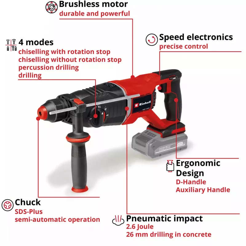 Professional Battery-Rotary Hammer TP-HD 18/26 D Li BL - Solo, 18Volt (schwarz/Rot, ohne Akku und Ladegerät, im E-Case)