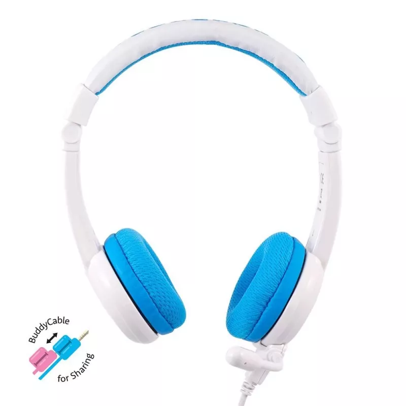 Kabel-Headset BuddyPhones School+ — Kopfbügel, ohrumschließend, 20–20000 Hz, 1,4 m Kabel, Blau/Weiß