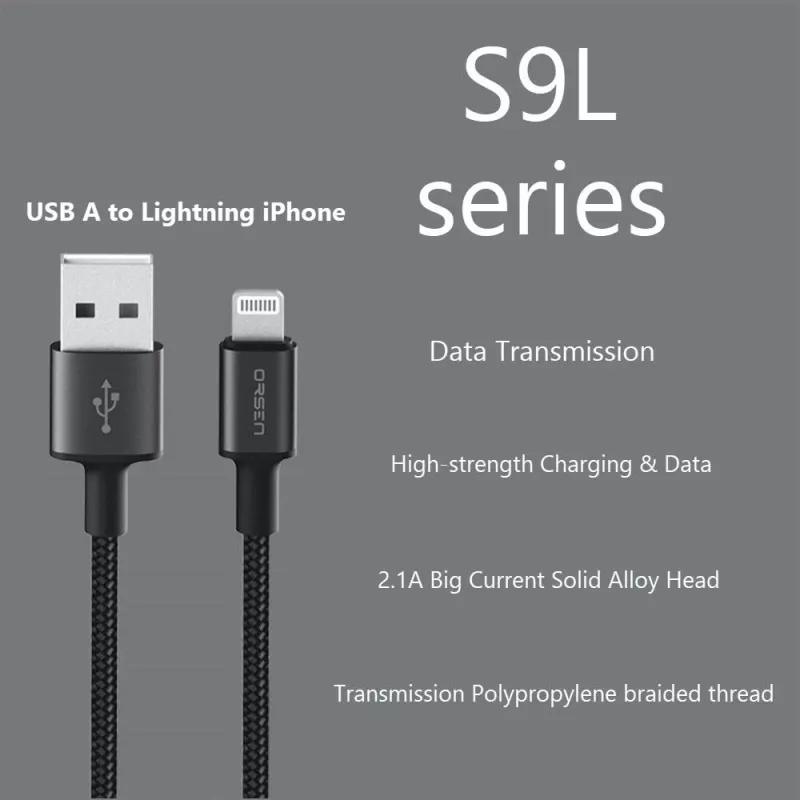 USB-A auf Lightning Kabel Orsen S9L 1 m 2,1A — schwarz
