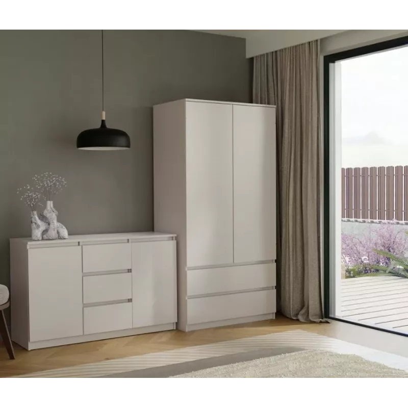Kommode mit 2 Türen und 3 Schubladen, Kaschmirfarbe