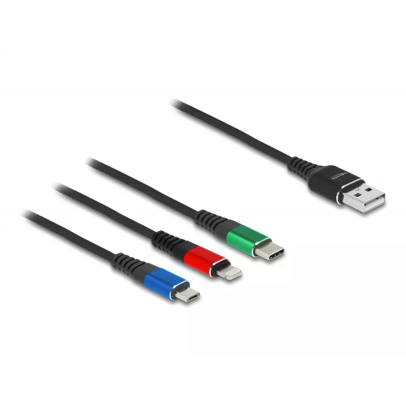 DeLOCK USB-Ladekabel 3-in-1 Typ-A auf Lightning, Micro-USB, USB Typ-C 30 cm