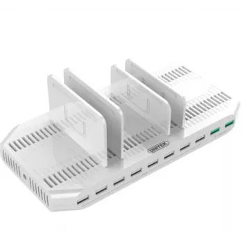 Ladestation Unitek Y-2190A — 10 USB-Anschlüsse (8×USB2.0 + 2×USB3.2 Gen1), kabelloses Laden, 96 W Gesamtleistung